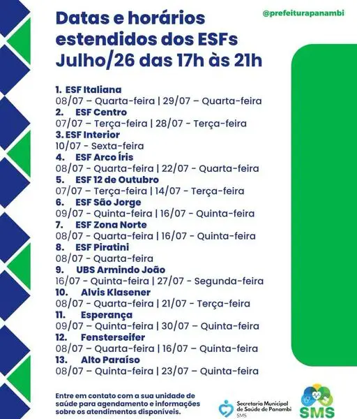 ESFs terão horário estendido de atendimento em Panambi