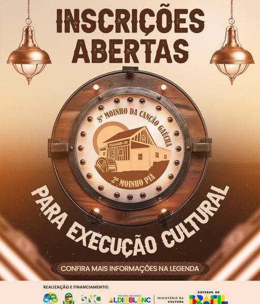 Aberto período de inscrições para seleção de projeto cultural que irá realizar o 8º Moinho da Canção Gaúcha e o 2º Moinho Piá